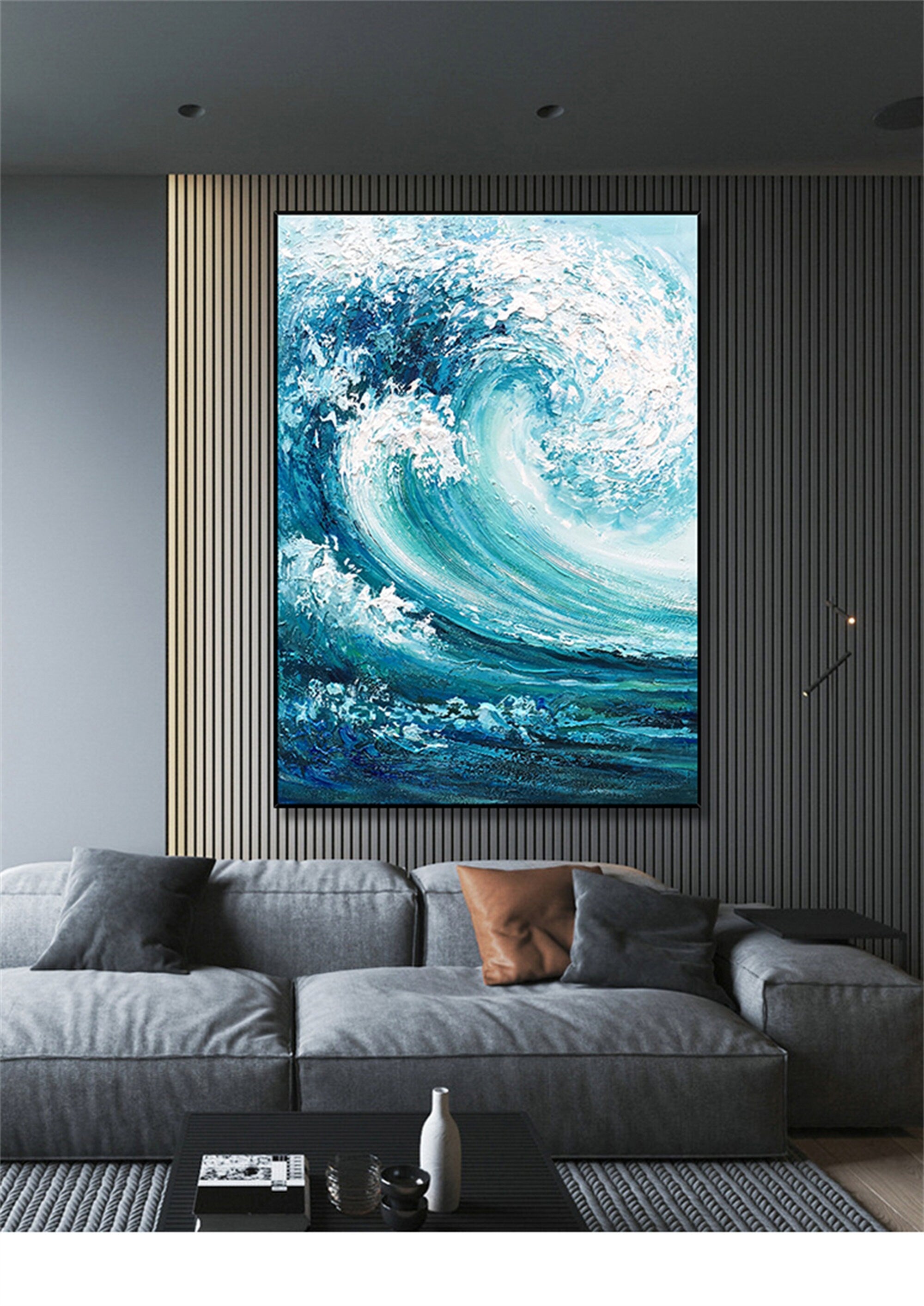 Textured Ocean Waves Wall Art, Extra Large Abstract Canvas Painting, Original Oil Painting on Canvas, Artwork for Bedroom