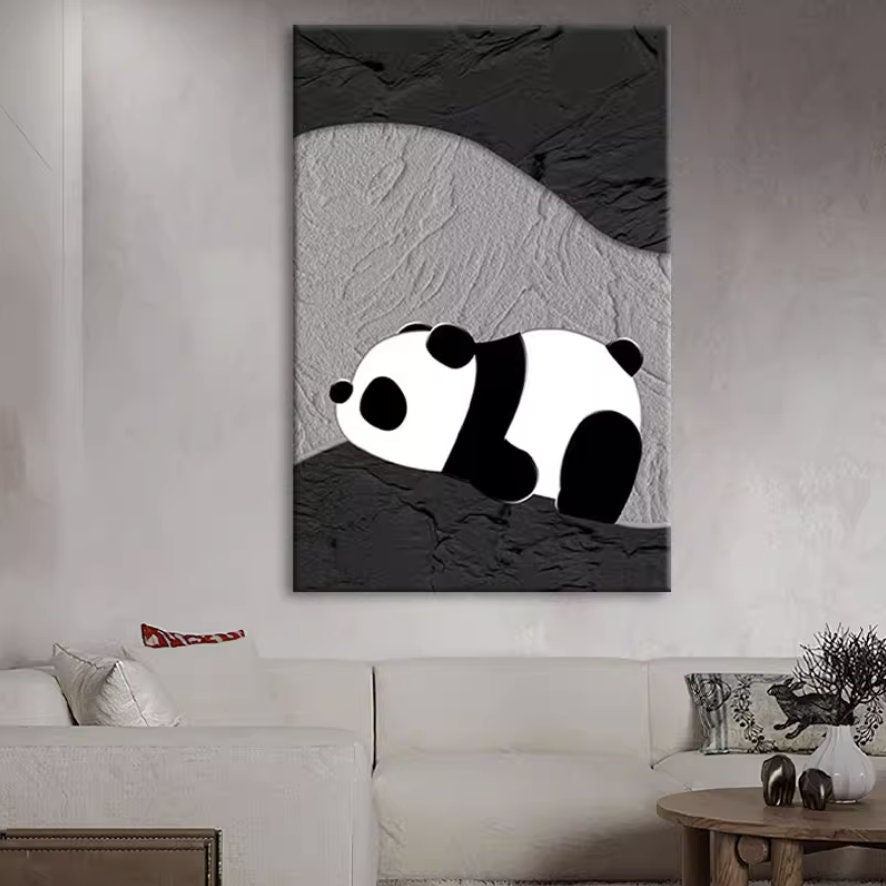 Abstract Panda Oil painting on Canvas, Large Original Elephant Canvas Wall Art, Modern Animal Painting for Living Room, Art…