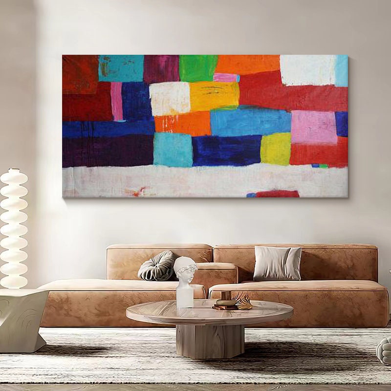Geometric Abstract Painting, Original Acrylic Wall Art, Geometric Painting on Canvas, Large Abstract Wall Art, Colorful…