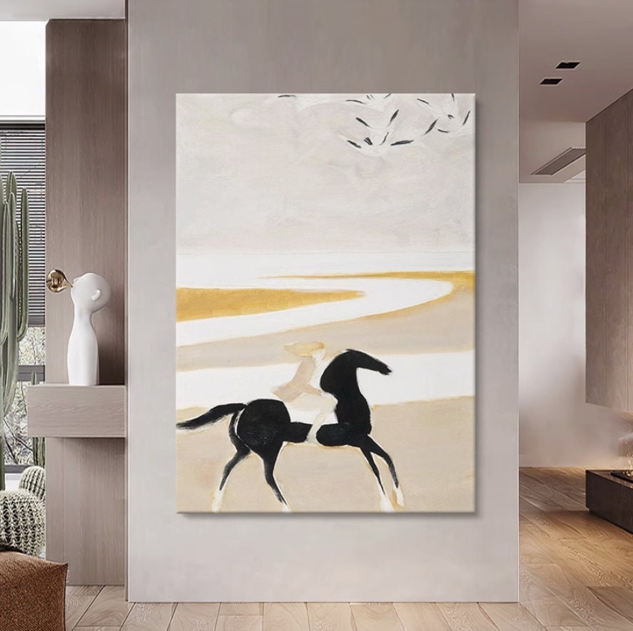 Abstract Horse Oil painting on Canvas, Original Textured Horse Canvas Wall Art, Modern Animal Painting for Living Room, Art…
