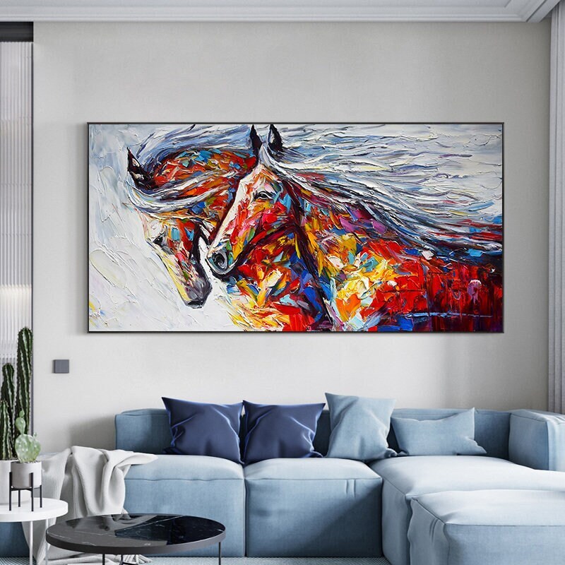 Textured Horses Oil painting on Canvas, Original Horses Canvas Wall Art, Modern Animal Painting for Living Room, Art for…