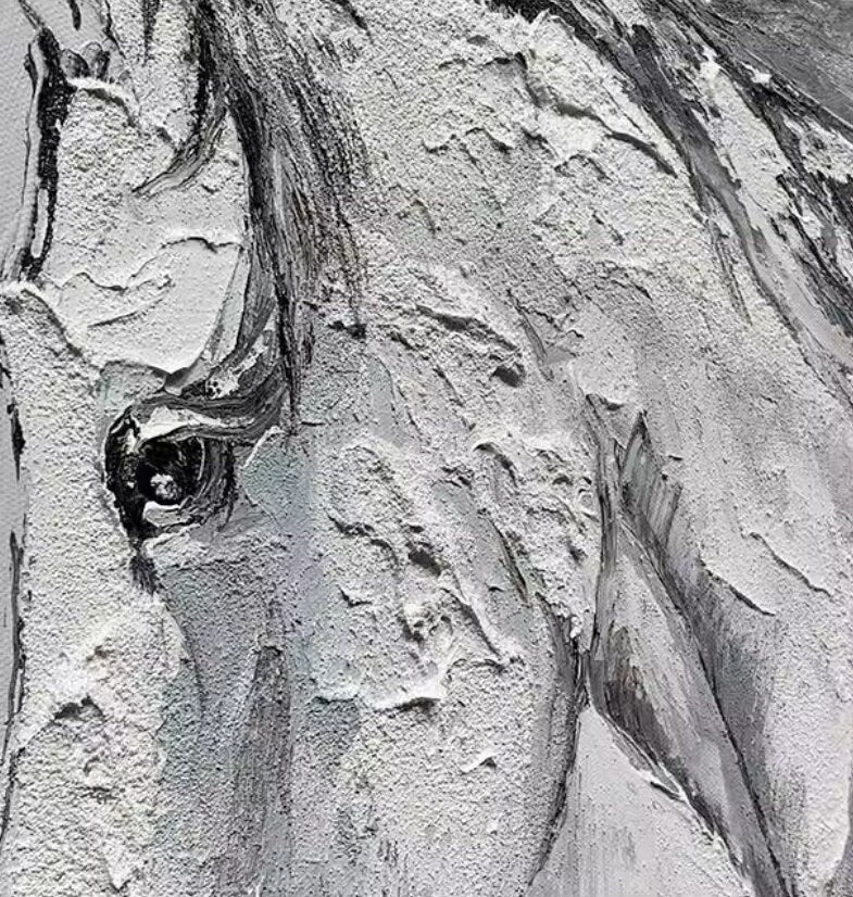 Textured Horse Oil Painting, Original Black and White Horse Canvas Art, Large Animal Painting on Canvas, Modern Horse Wall…