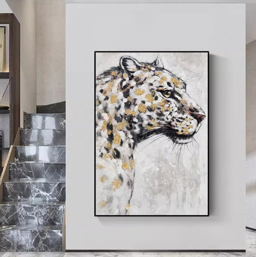 Leopard Oil Painting on Canvas, Original Panther Acrylic Painting, Wildlife Wall Art, Large Jaguar Canvas Painting