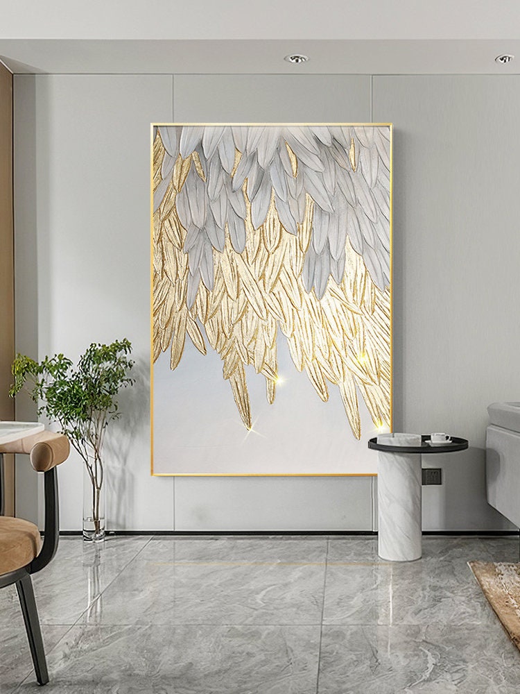 Original Feather Oil Painting on Canvas, Large Abstract Feather Wings Canvas Wall Art, Modern Minimalist Artwork for Living…