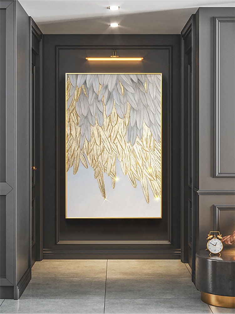Original Feather Oil Painting on Canvas, Large Abstract Feather Wings Canvas Wall Art, Modern Minimalist Artwork for Living…