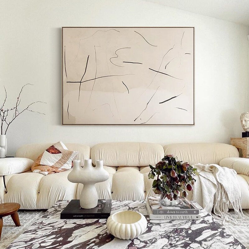 Abstract Canvas Wall Art, Modern Abstract Painting on Canvas, Extra Beige and Black Canvas Painting, Oversized Minimalist…