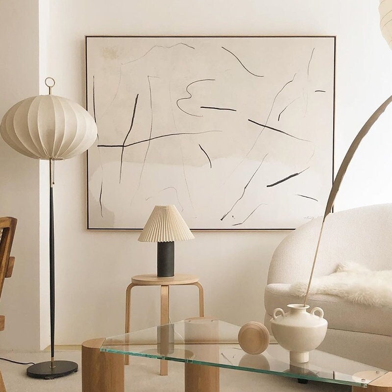 Abstract Canvas Wall Art, Modern Abstract Painting on Canvas, Extra Beige and Black Canvas Painting, Oversized Minimalist…
