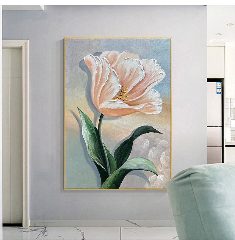 Original Floral Wall Art, Flower Painting on Canvas, Abstract Flower Acrylic Painting, Large Framed Canvas Wall Art