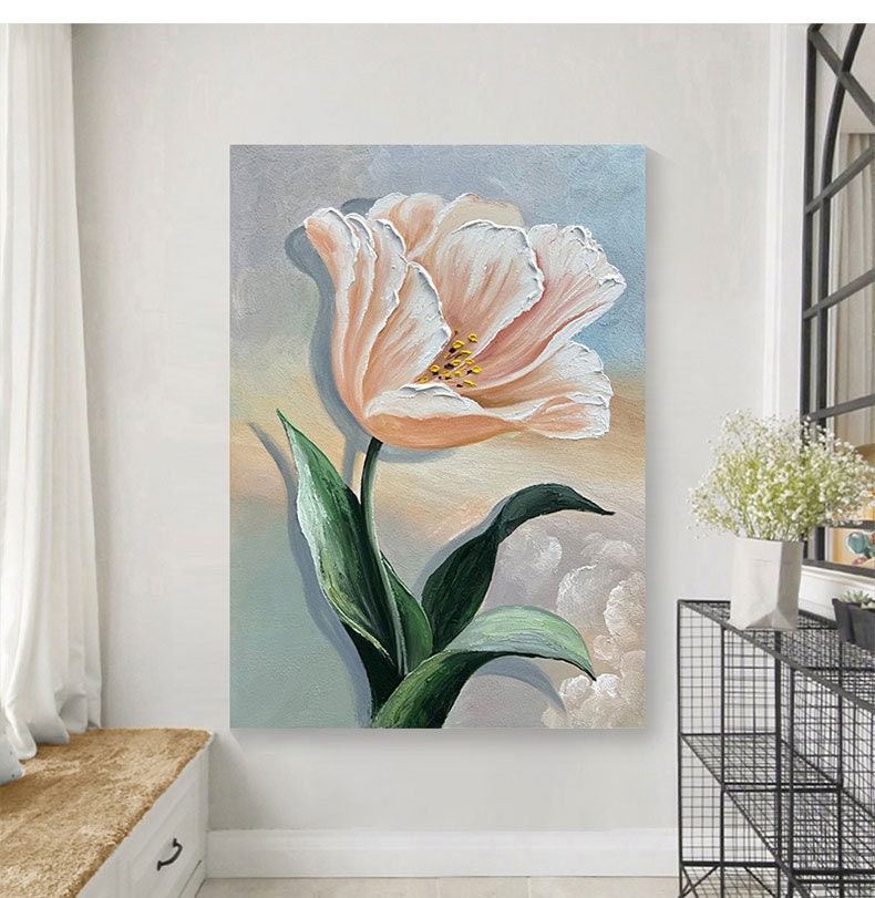 Original Floral Wall Art, Flower Painting on Canvas, Abstract Flower Acrylic Painting, Large Framed Canvas Wall Art