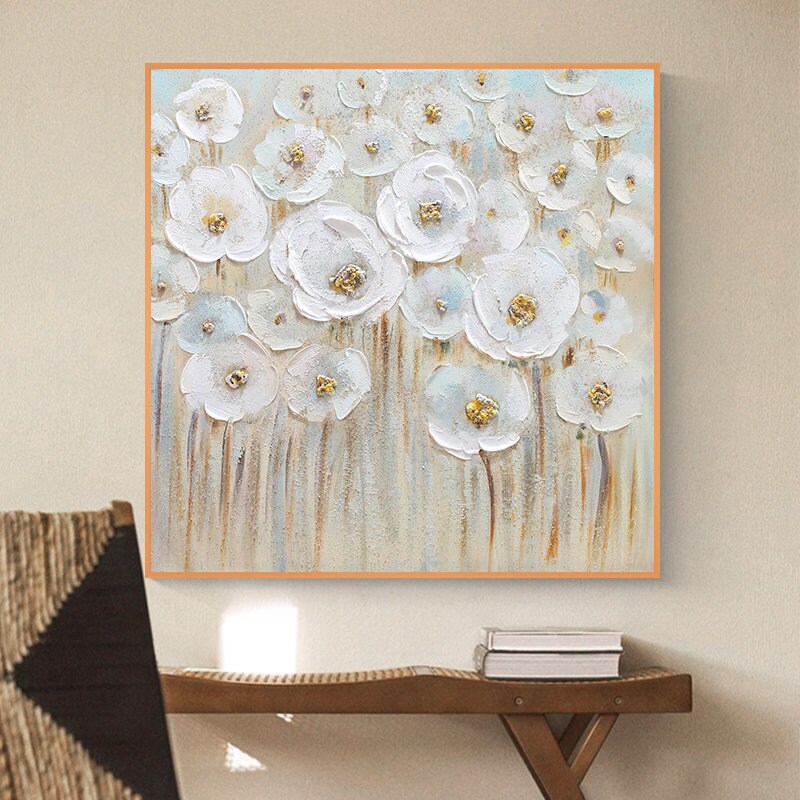 Flower Canvas Wall Art, Original Abstract Flower Oil Painting, Floral Canvas Art, Large Canvas Wall Art, HandPainted Textured…