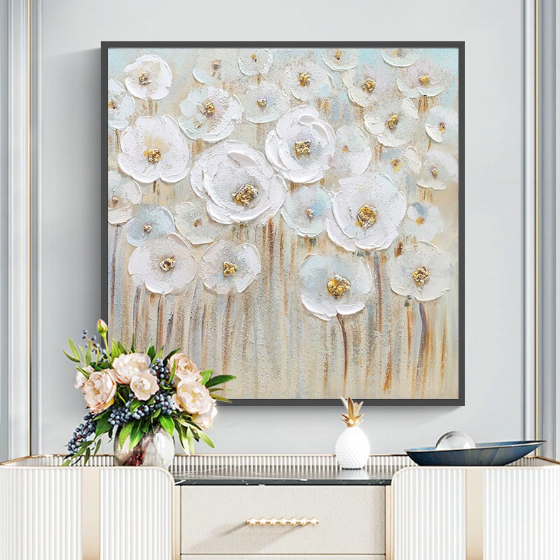 Flower Canvas Wall Art, Original Abstract Flower Oil Painting, Floral Canvas Art, Large Canvas Wall Art, HandPainted Textured…