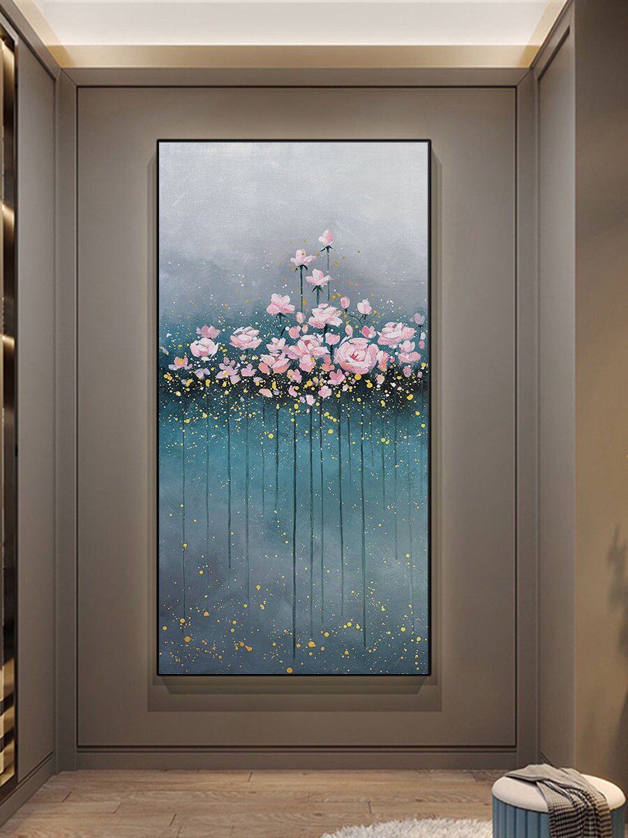 Flower Canvas Wall Art, Original Floral Painting on Canvas, Abstract Flower Acrylic Painting, Large Canvas Wall Art, Ready to…