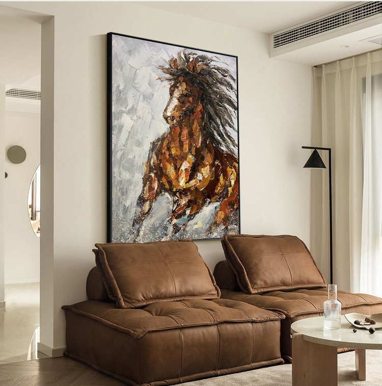 Hand Painted Horse Oil Painting, Animal Canvas Wall Art, Horse Canvas Painting on Canvas, Abstract Animal Painting