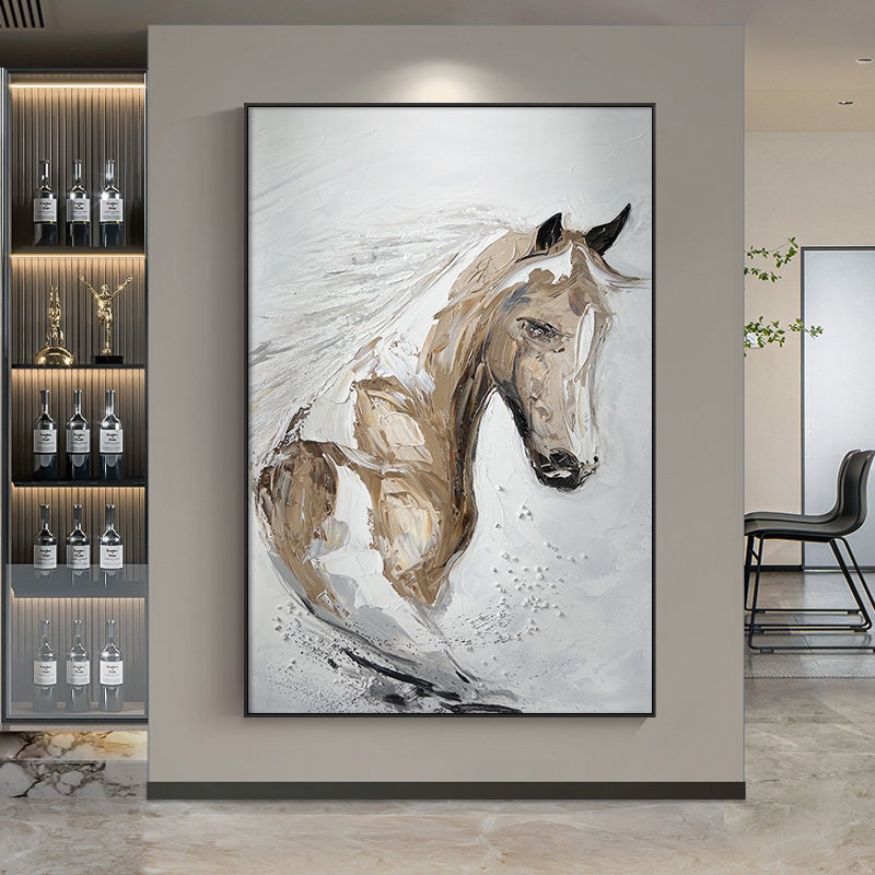 Hand Painted Horse Canvas Wall Art, Textured Oil Painting on Canvas, Animal Acrylic Art, Original Horse Canvas Painting