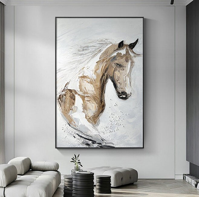 Hand Painted Horse Canvas Wall Art, Textured Oil Painting on Canvas, Animal Acrylic Art, Original Horse Canvas Painting