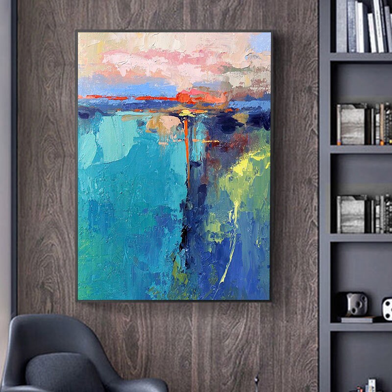 Abstract Canvas Wall Art, Large Abstract Painting on Canvas, Modern Blue Minimalist Artwork for Bedroom