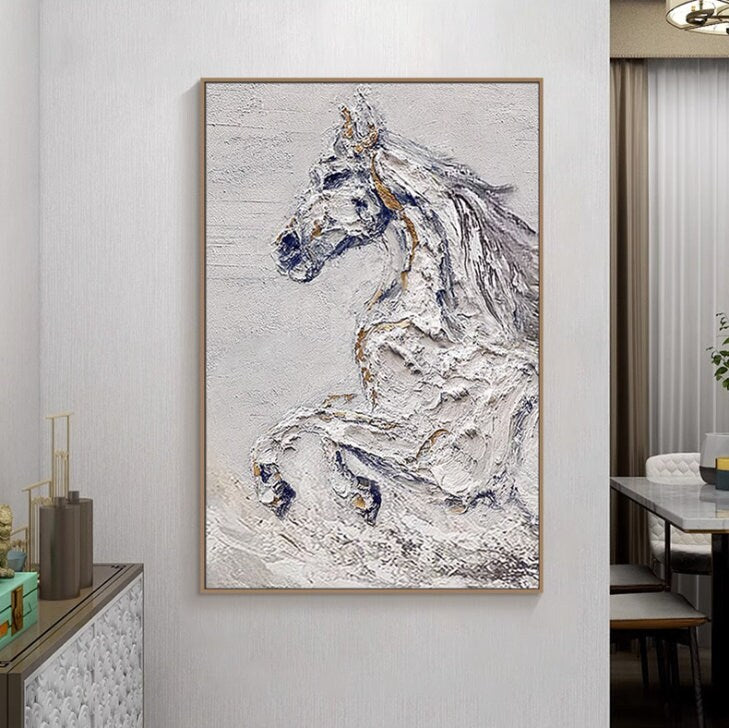 Hand-Painted Original Horse Oil Painting, Black and White Horse Canvas Art, Large Animal Painting on Canvas, Modern Horse…