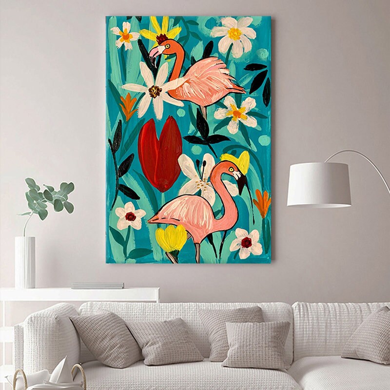 Flamingo Painting, Flamingo Artwork, Textured Art, Oil Painting on Canvas, Flamingo Wall Art, Animal Art, Extra Large Wall…