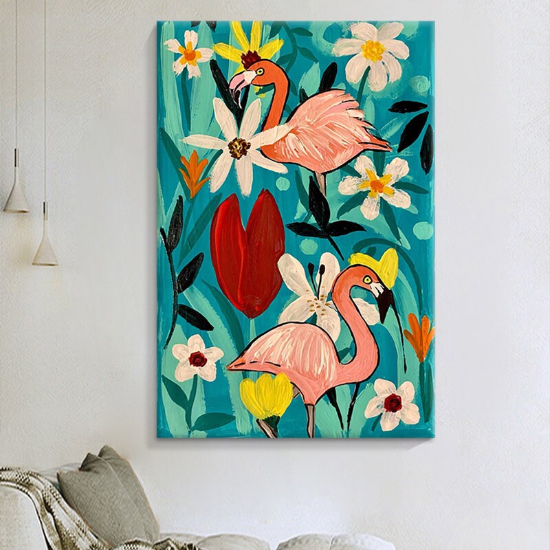 Flamingo Painting, Flamingo Artwork, Textured Art, Oil Painting on Canvas, Flamingo Wall Art, Animal Art, Extra Large Wall…