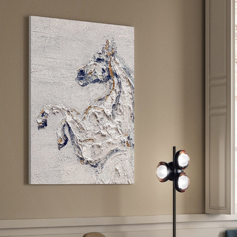 Original Textured Horse Oil Painting, Black and White Horse Canvas Art, Large Animal Painting on Canvas, Modern Horse Wall…