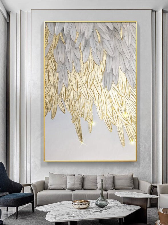 Original Feather Oil Painting on Canvas, Large Abstract Feather Wings Canvas Wall Art, Modern Minimalist Artwork for Living…
