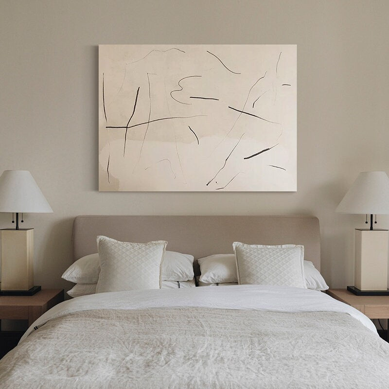 Abstract Canvas Wall Art, Modern Abstract Painting on Canvas, Extra Beige and Black Canvas Painting, Oversized Minimalist…