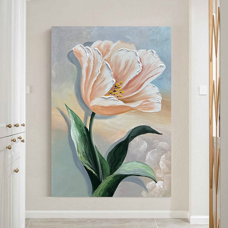 Original Floral Wall Art, Flower Painting on Canvas, Abstract Flower Acrylic Painting, Large Framed Canvas Wall Art