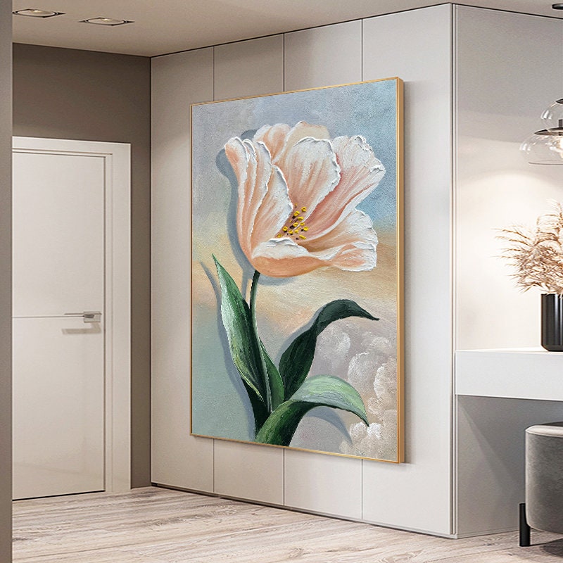 Original Floral Wall Art, Flower Painting on Canvas, Abstract Flower Acrylic Painting, Large Framed Canvas Wall Art