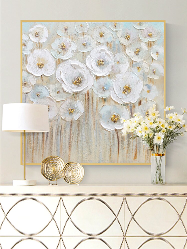 Flower Canvas Wall Art, Original Abstract Flower Oil Painting, Floral Canvas Art, Large Canvas Wall Art, HandPainted Textured…