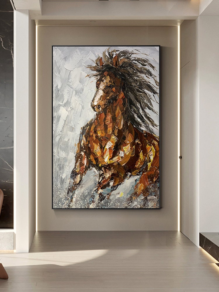Hand Painted Horse Oil Painting, Animal Canvas Wall Art, Horse Canvas Painting on Canvas, Abstract Animal Painting