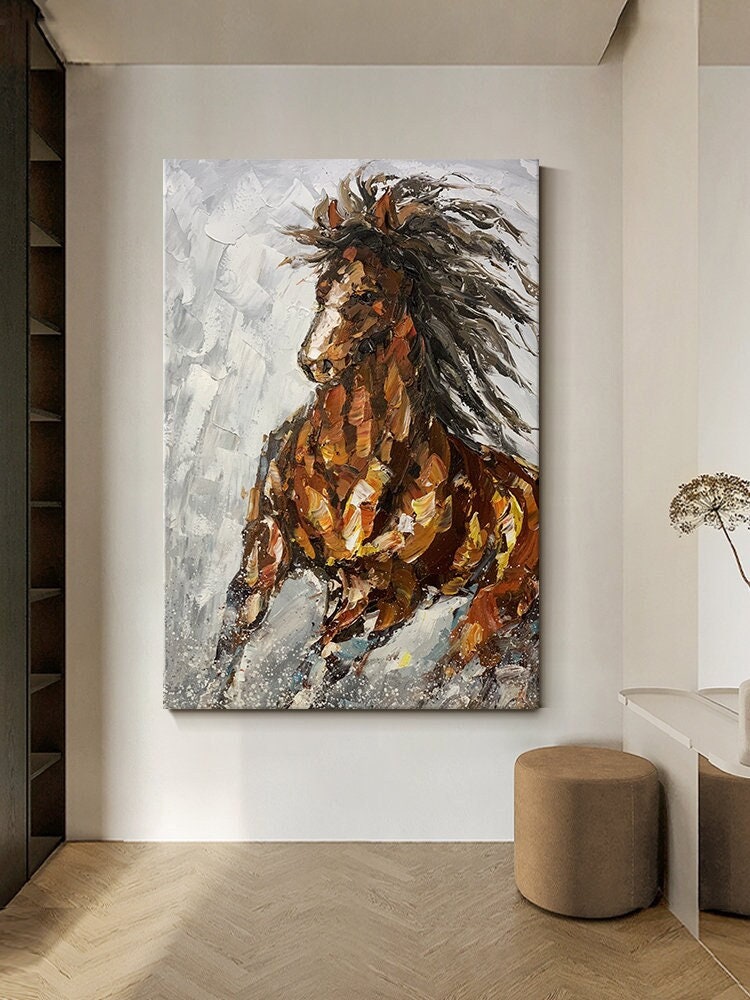 Hand Painted Horse Oil Painting, Animal Canvas Wall Art, Horse Canvas Painting on Canvas, Abstract Animal Painting