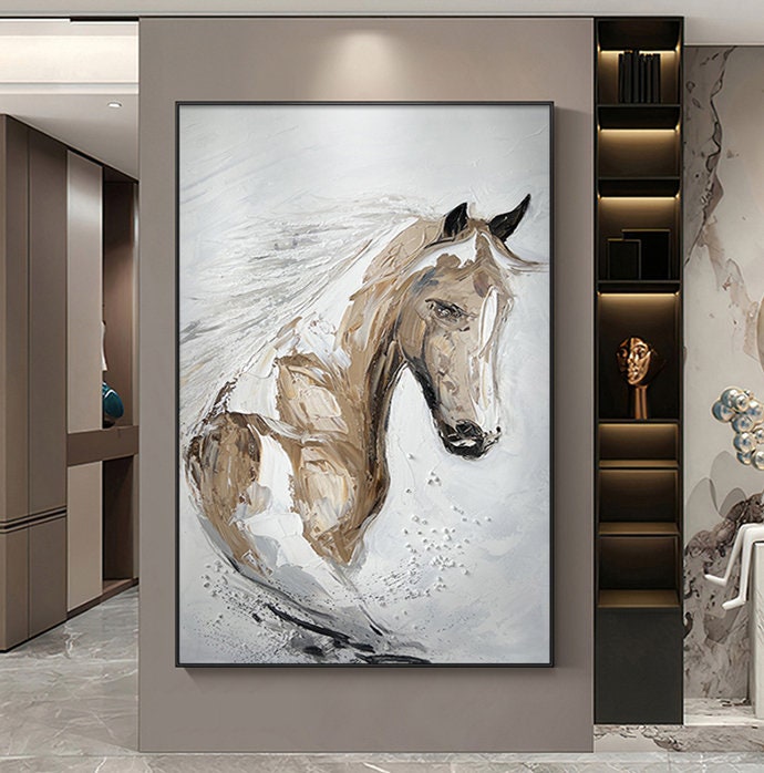 Hand Painted Horse Canvas Wall Art, Textured Oil Painting on Canvas, Animal Acrylic Art, Original Horse Canvas Painting
