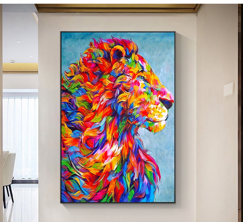 Abstract Lion Oil Painting on Canvas, Original Lion Canvas Wall Art, Modern Hand-painted Animal Wall Art for Living Room…