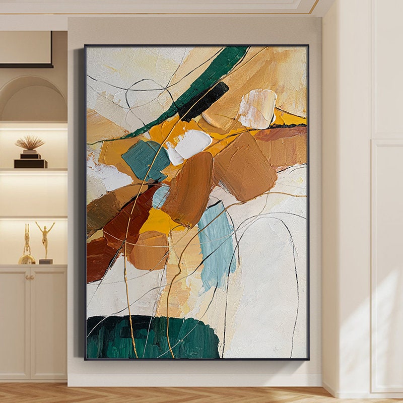 Large Abstract Painting, Green Emerald Painting Gold Painting Original Minimalist Abstract Painting,Large Wall Canvas…
