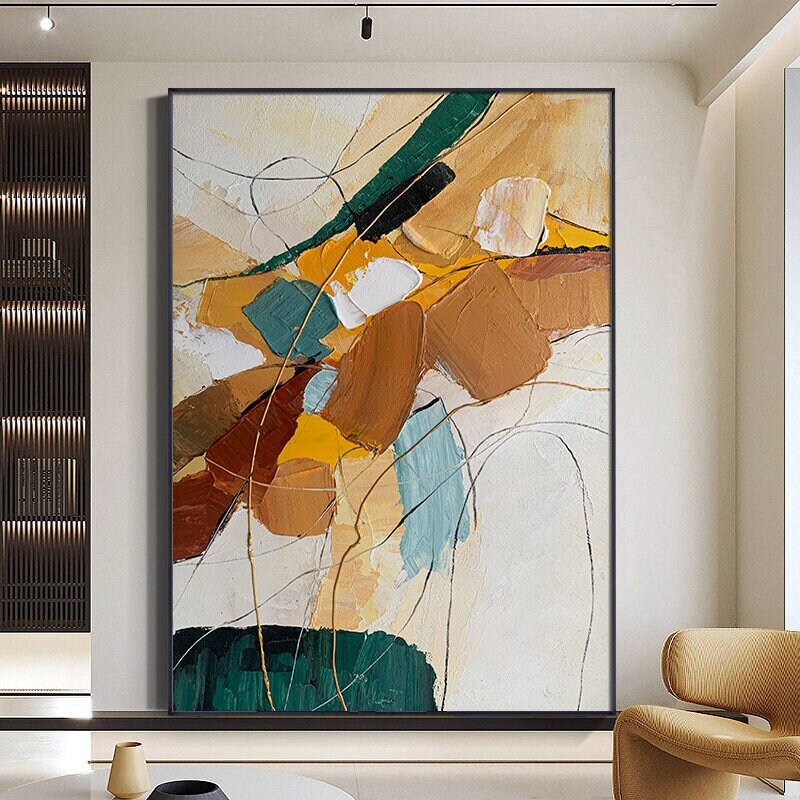 Large Abstract Painting, Green Emerald Painting Gold Painting Original Minimalist Abstract Painting,Large Wall Canvas…