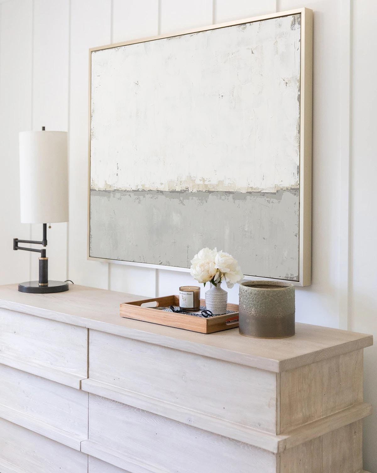 Abstract Canvas Wall Art, Grey Minimalist Painting on Canvas, Large White Acrylic Painting, Original Modern Room Decor