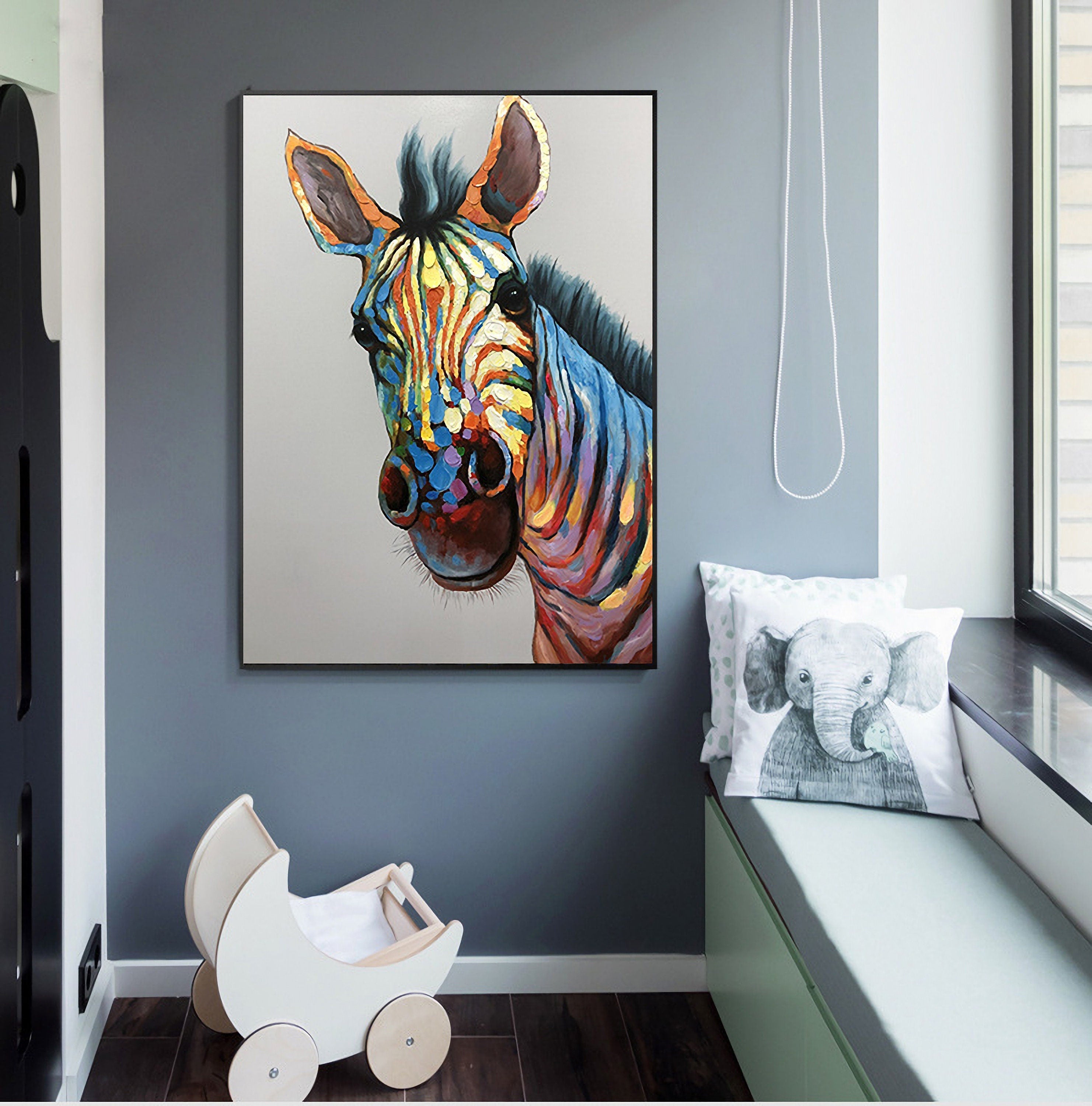 Zebra Oil Painting, Acrylic Painting on Canvas, Original Animal Painting, 60*80cm