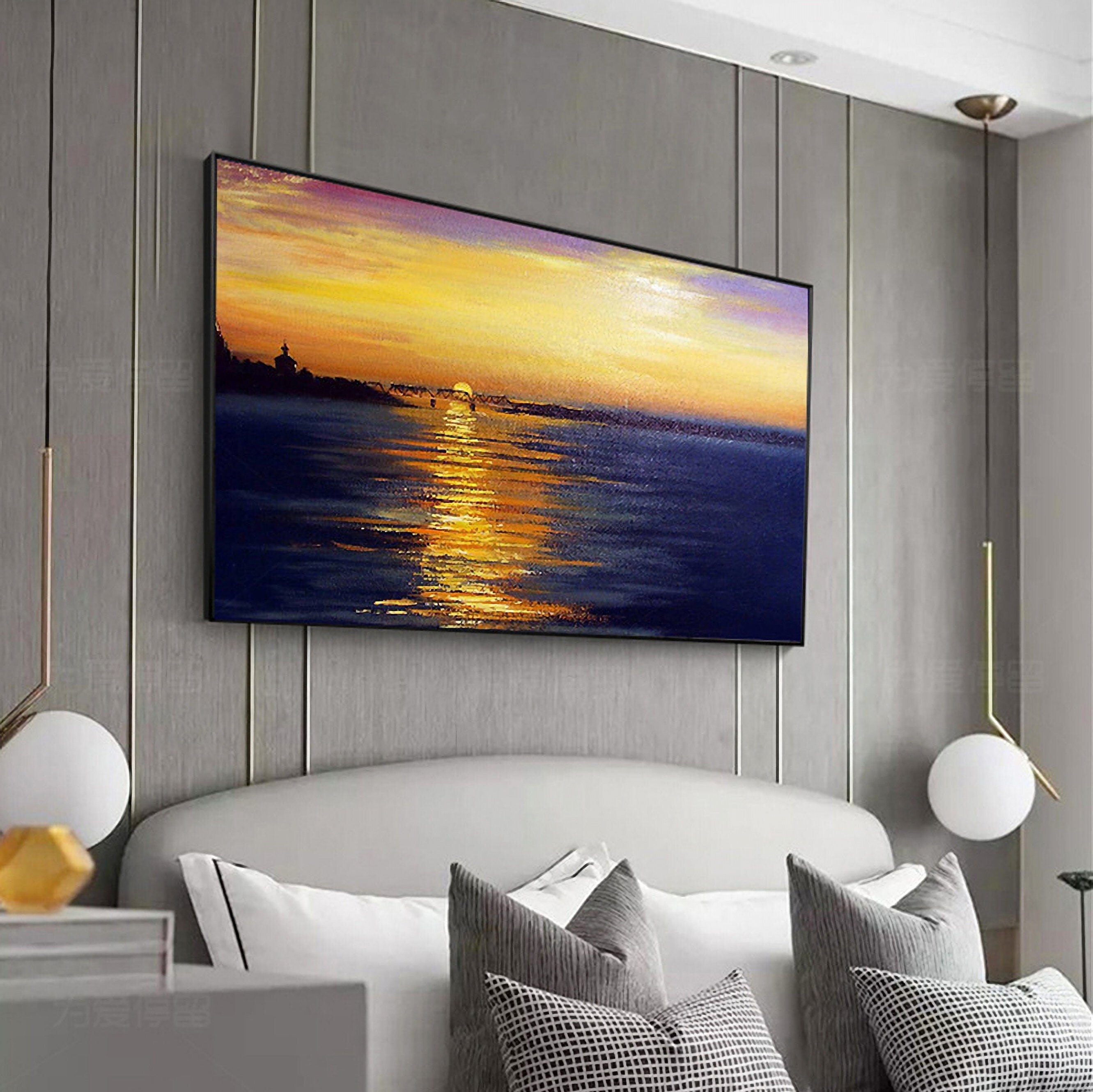 Sunset/Sunrise Landscape Oil Painting on Canvas Acrylic Painting for Living Room Home Wall Decor,60x80 cm