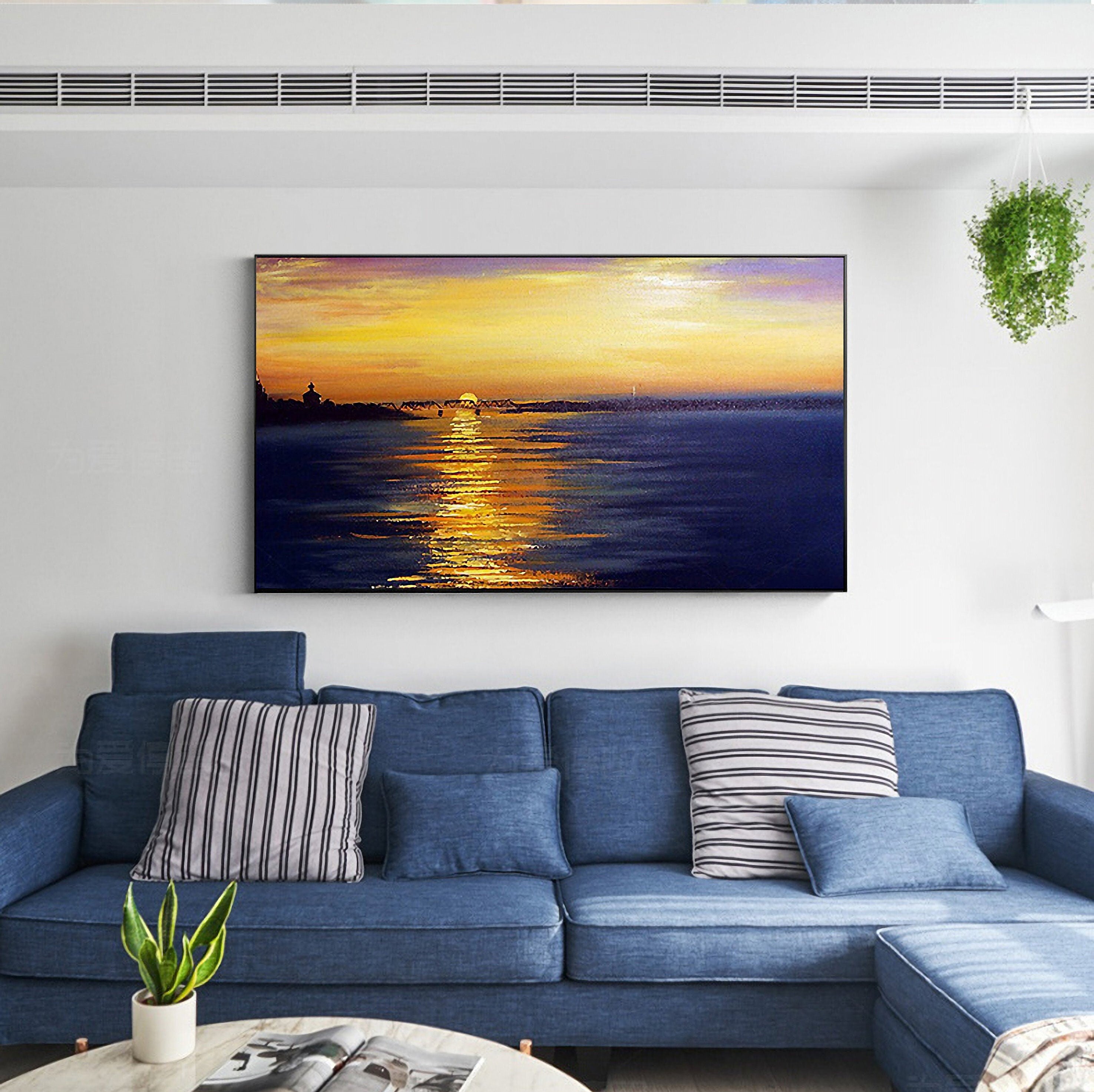 Sunset/Sunrise Landscape Oil Painting on Canvas Acrylic Painting for Living Room Home Wall Decor,60x80 cm