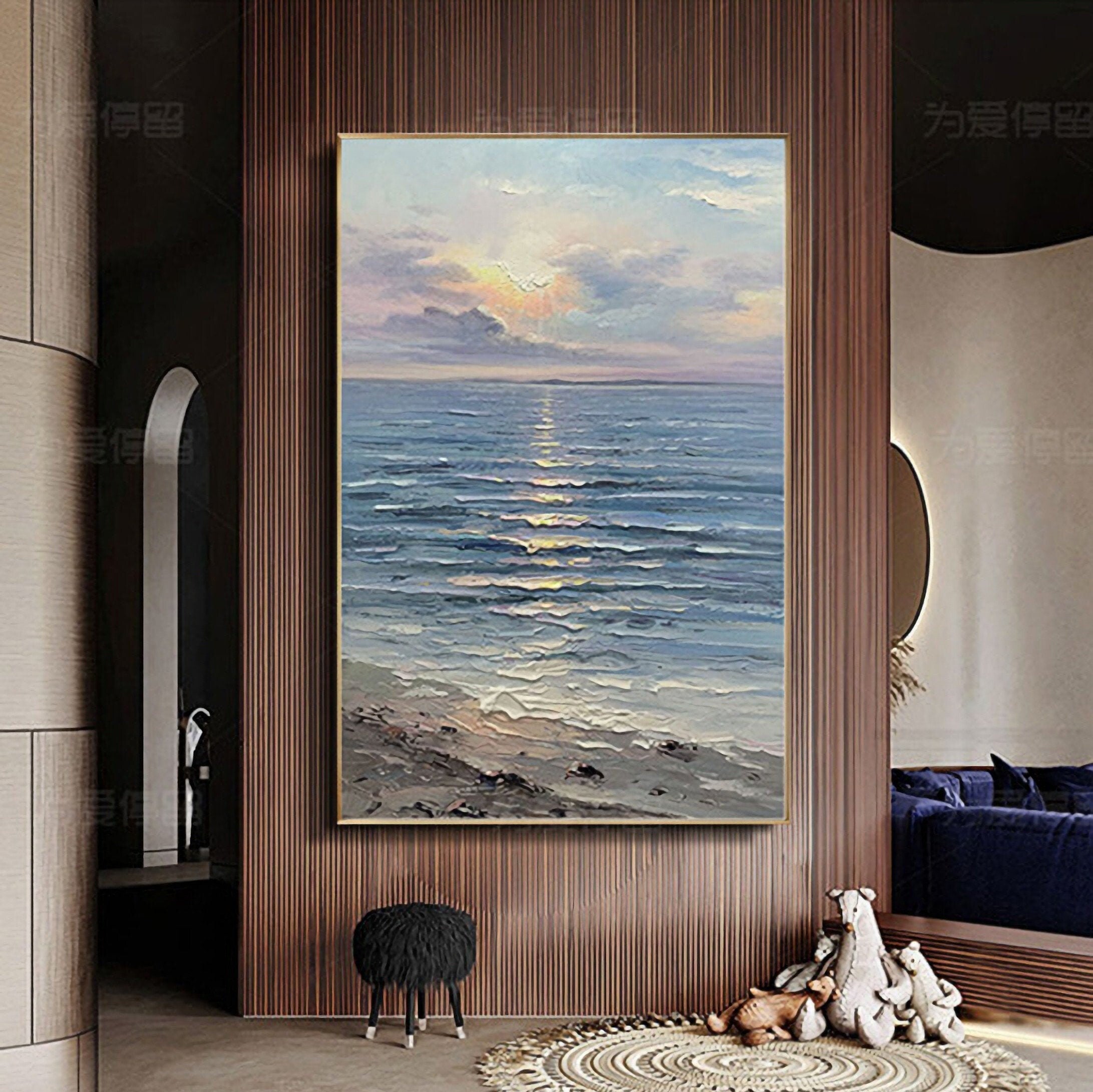 Sea Waves Large Canvas Painting Wall Art Ocean Beach Paintings for Living Room Bedroom Home Decorations