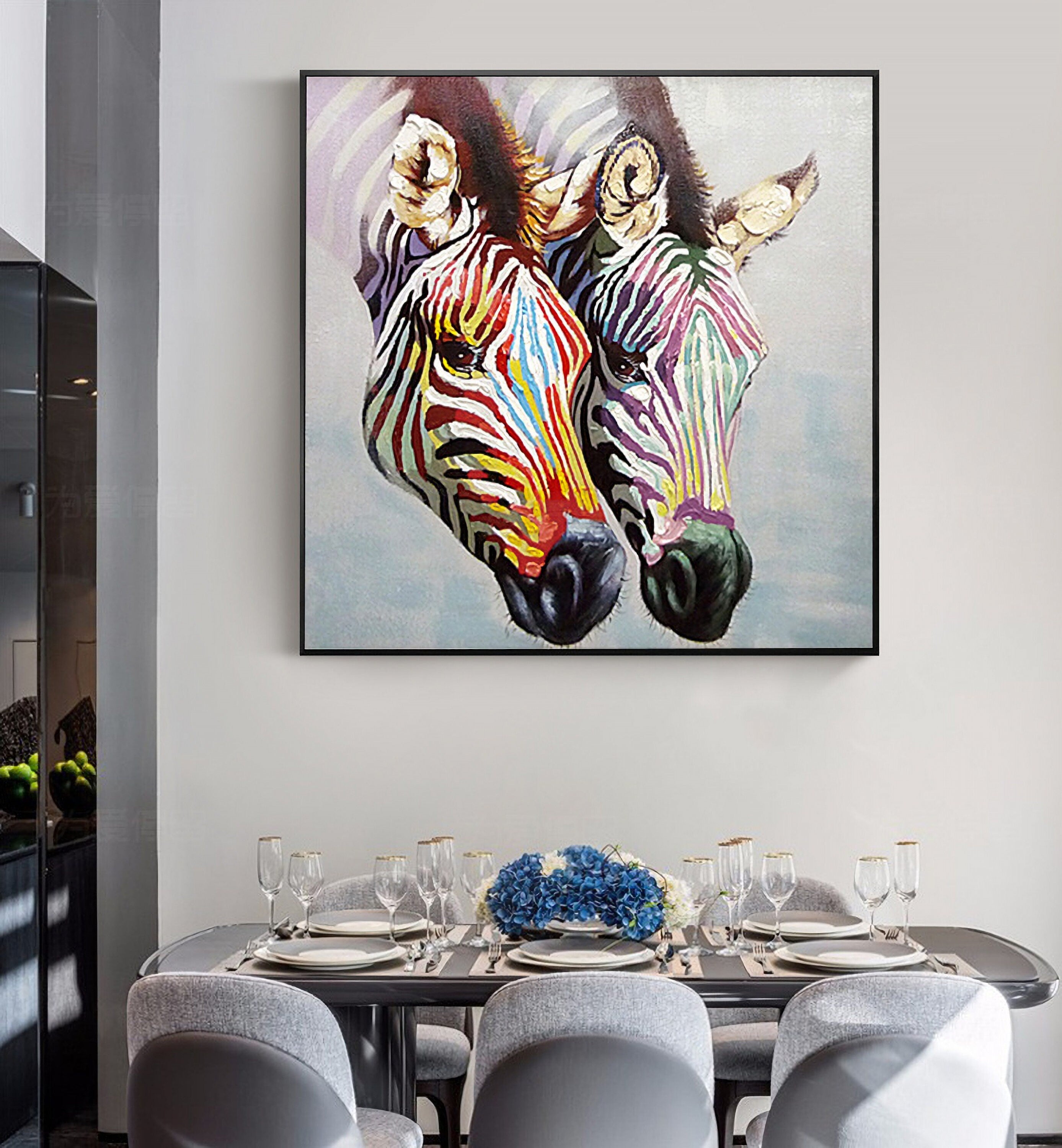 Zebra Oil Painting, Acrylic Painting on Canvas, Original Animal Painting, 60*60cm