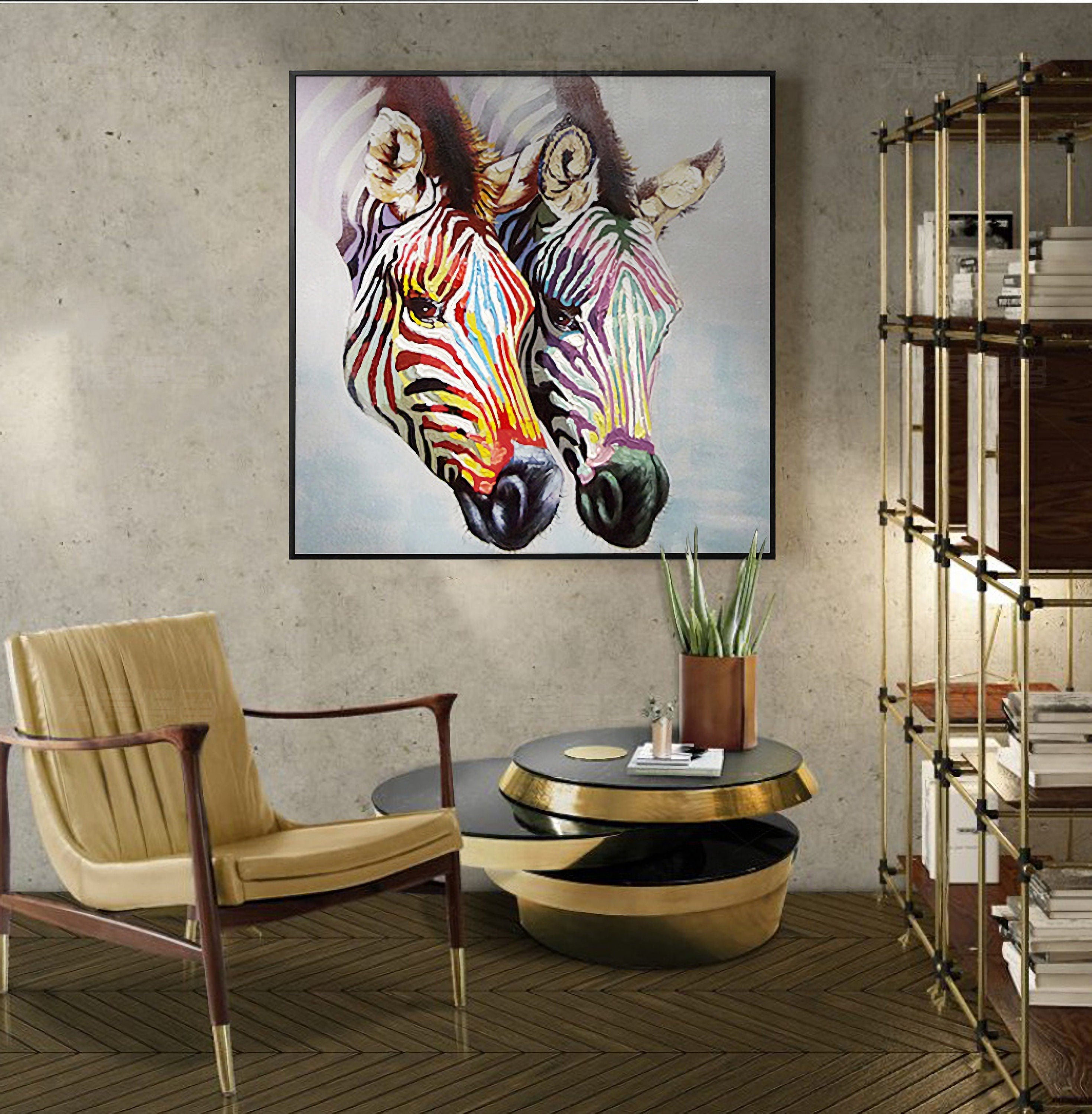 Zebra Oil Painting, Acrylic Painting on Canvas, Original Animal Painting, 60*60cm