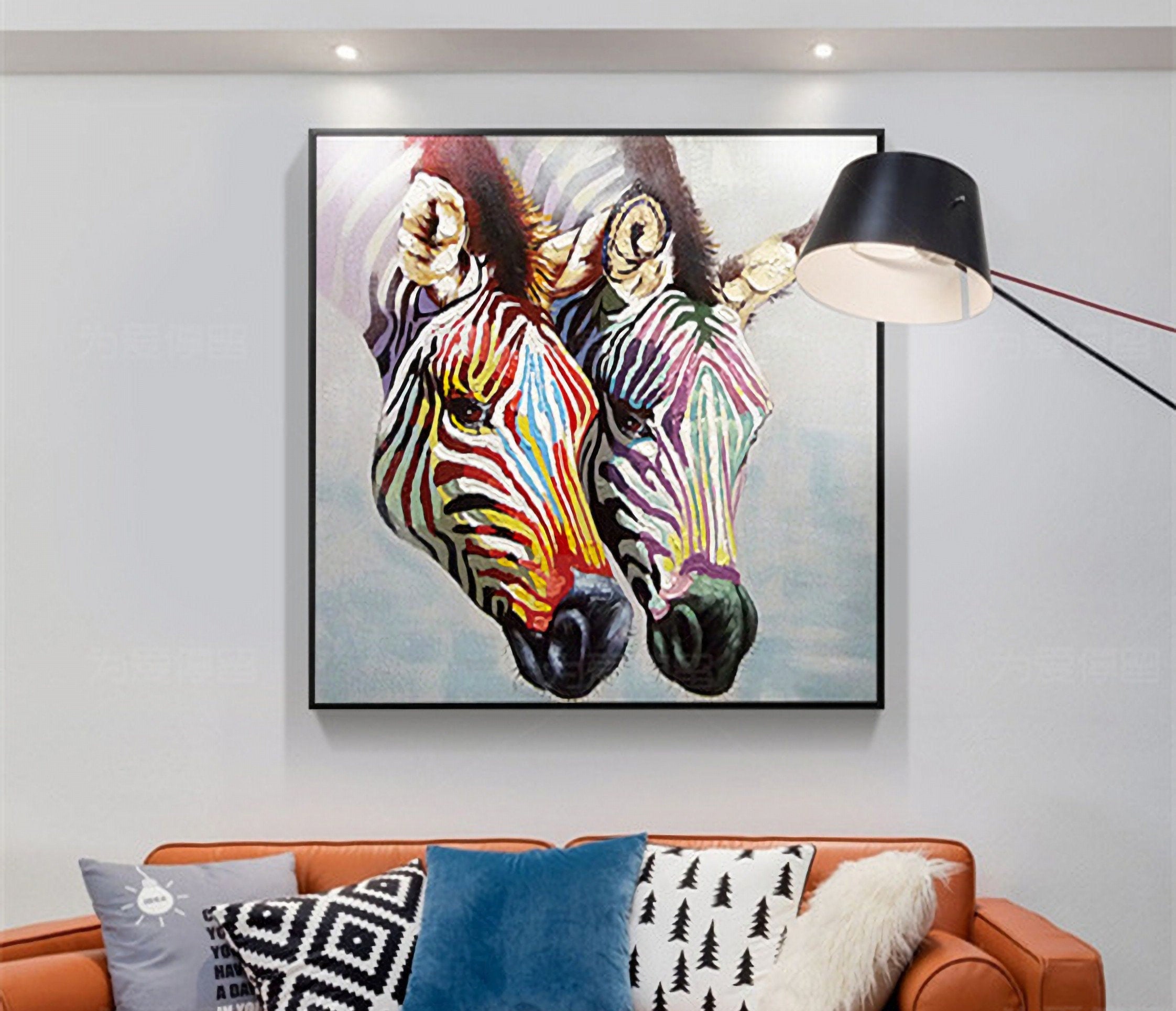 Zebra Oil Painting, Acrylic Painting on Canvas, Original Animal Painting, 60*60cm