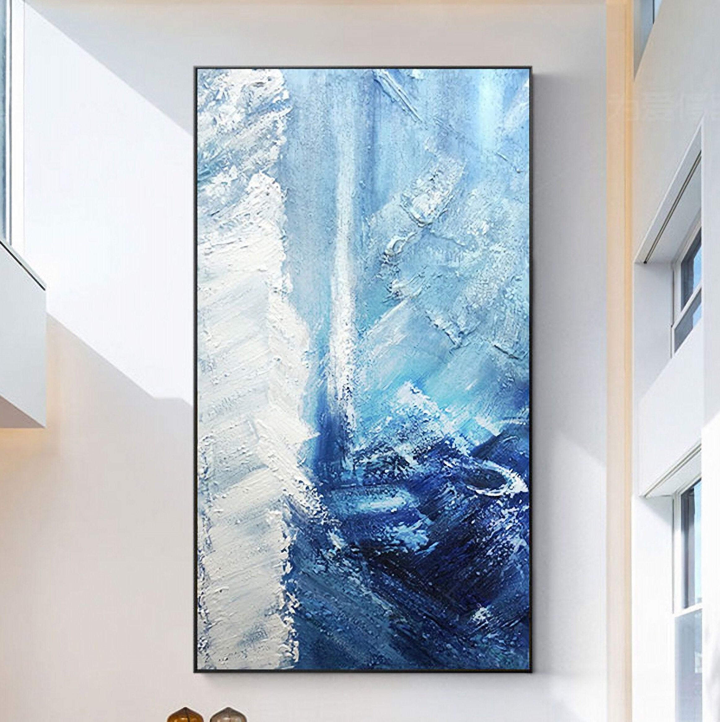 Blue Abstract Painting on Canvas, Large Abstract Painting, Original Acrylic Painting, 24x48inches