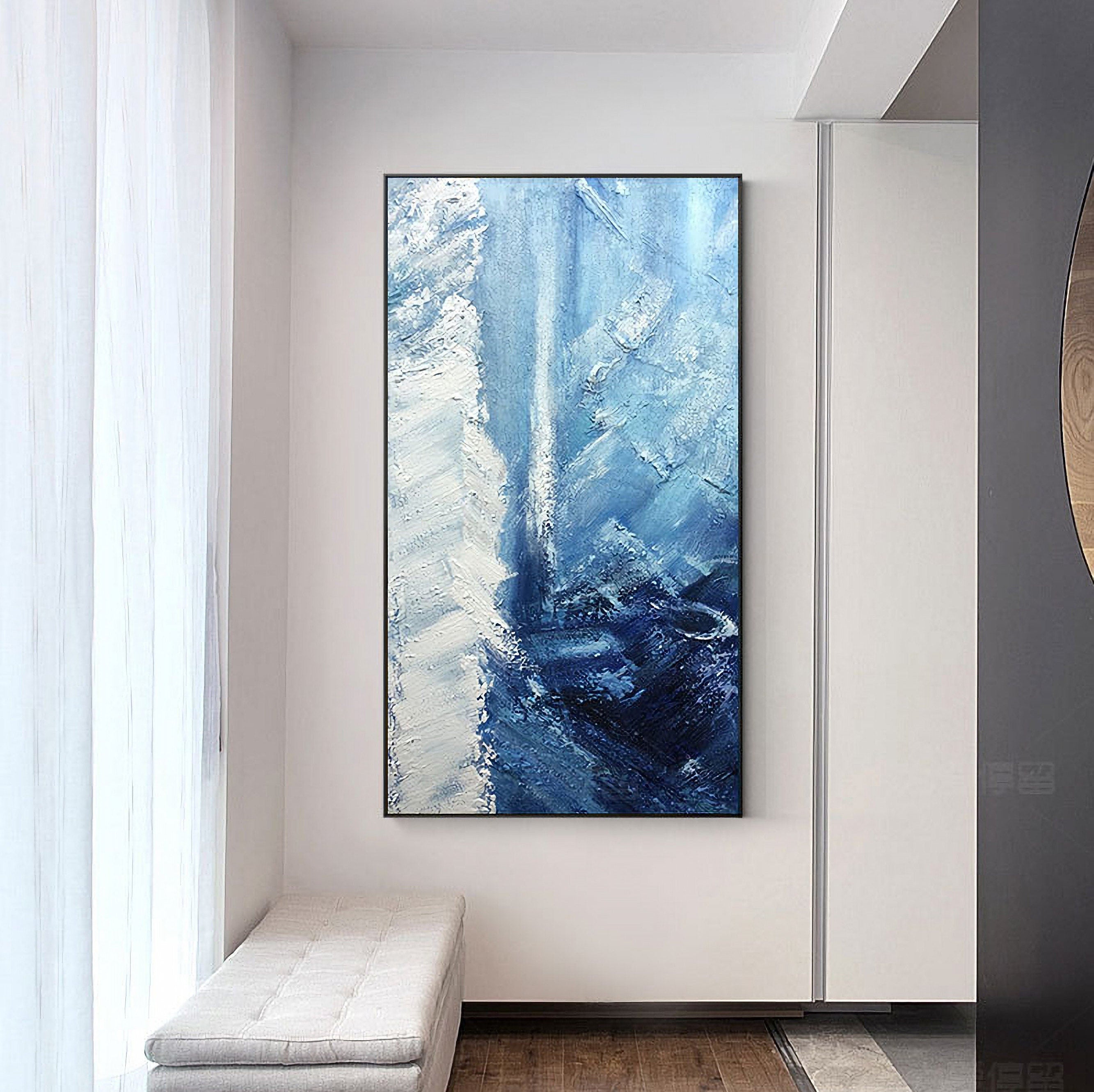 Blue Abstract Painting on Canvas, Large Abstract Painting, Original Acrylic Painting, 24x48inches