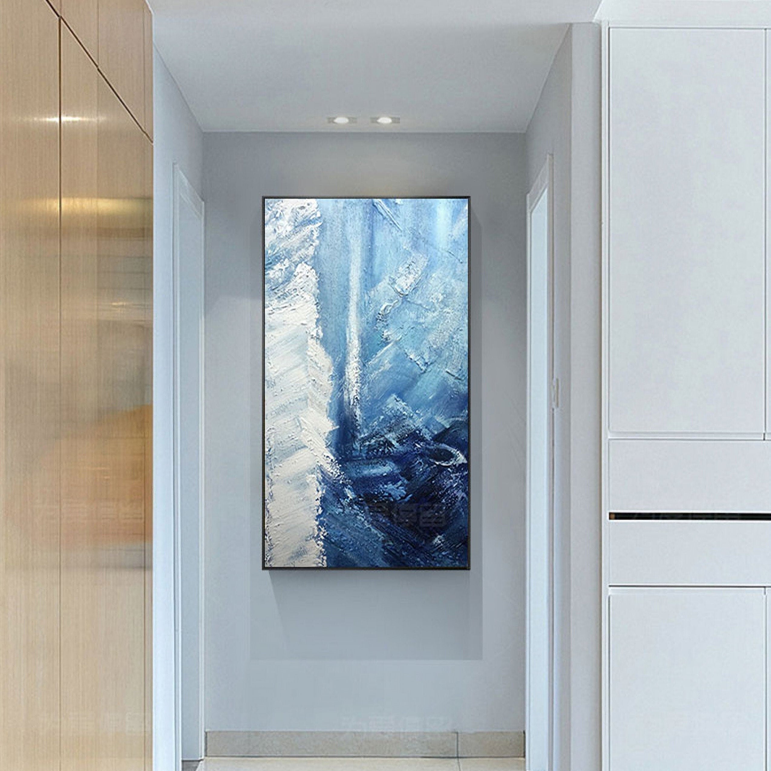 Blue Abstract Painting on Canvas, Large Abstract Painting, Original Acrylic Painting, 24x48inches