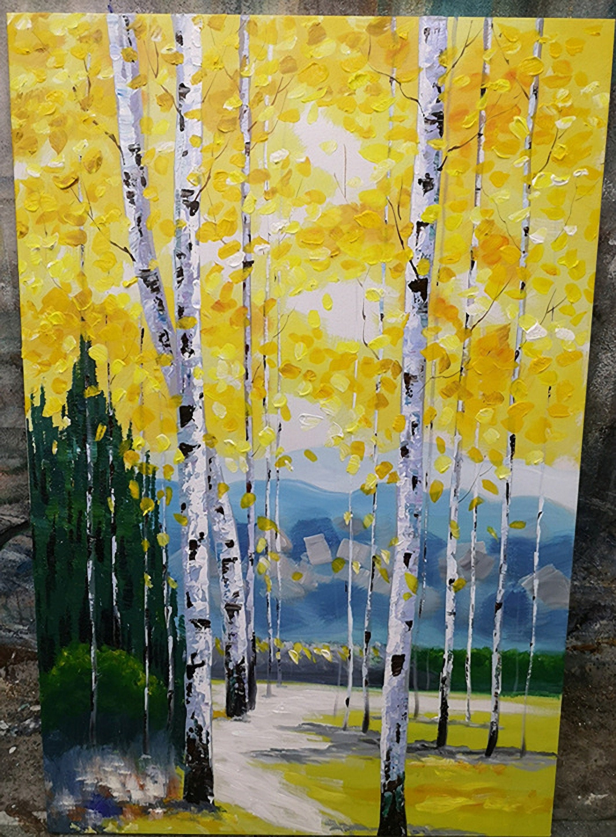 Canvas Wall Art Birch Trees Branches Landscape Oil Painting Picture, Large Size for Living Room Bedroom Home Office Décor