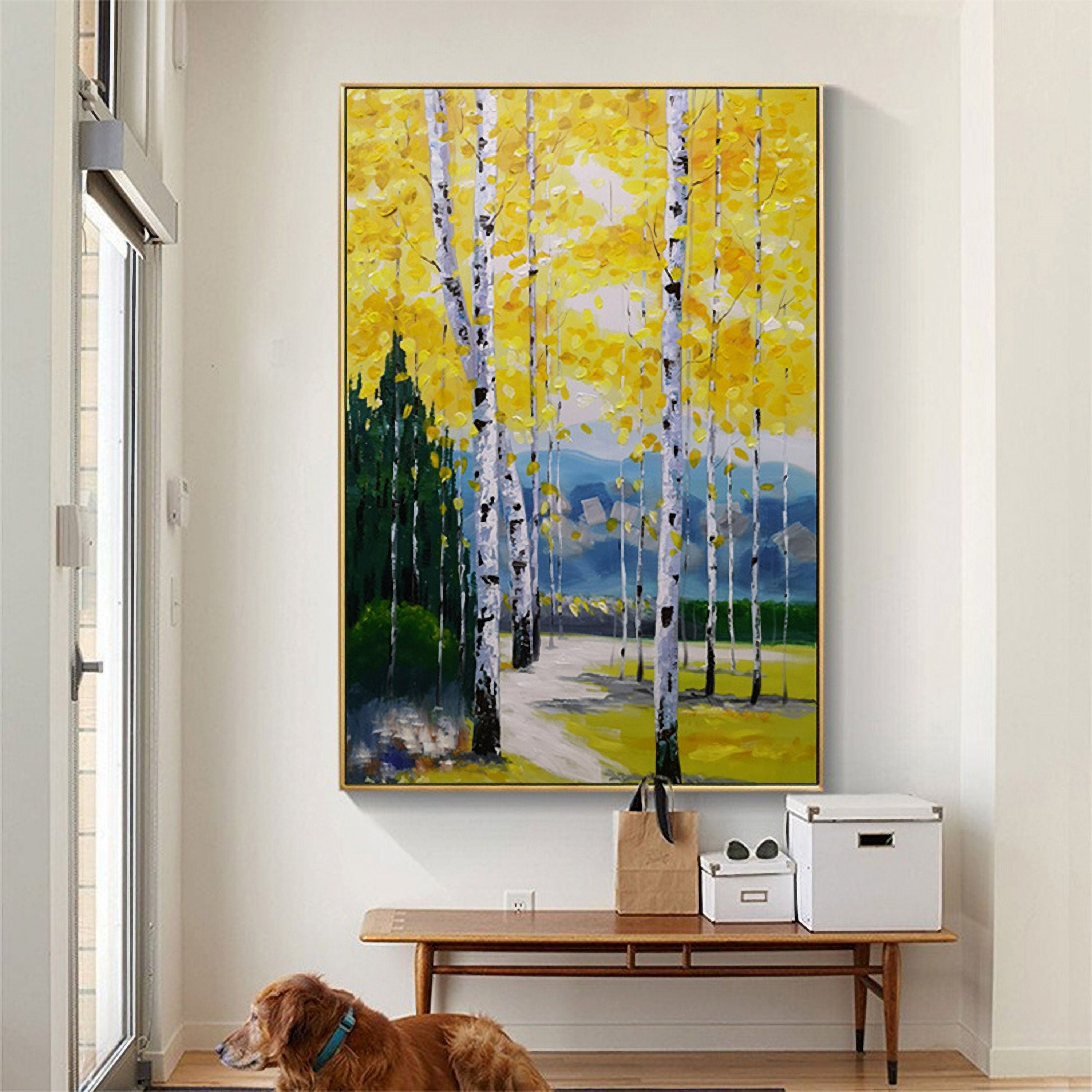 Canvas Wall Art Birch Trees Branches Landscape Oil Painting Picture, Large Size for Living Room Bedroom Home Office Décor