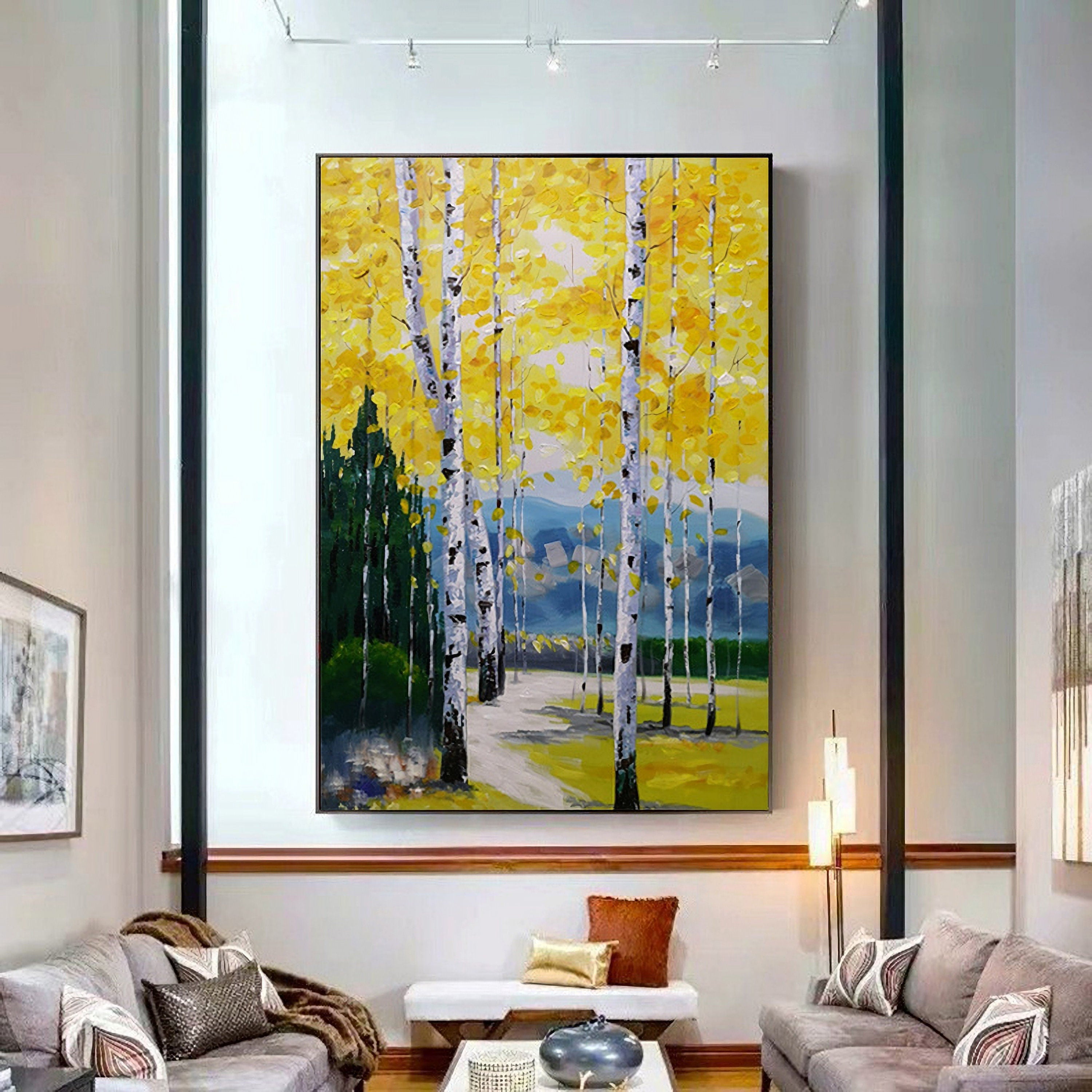 Canvas Wall Art Birch Trees Branches Landscape Oil Painting Picture, Large Size for Living Room Bedroom Home Office Décor