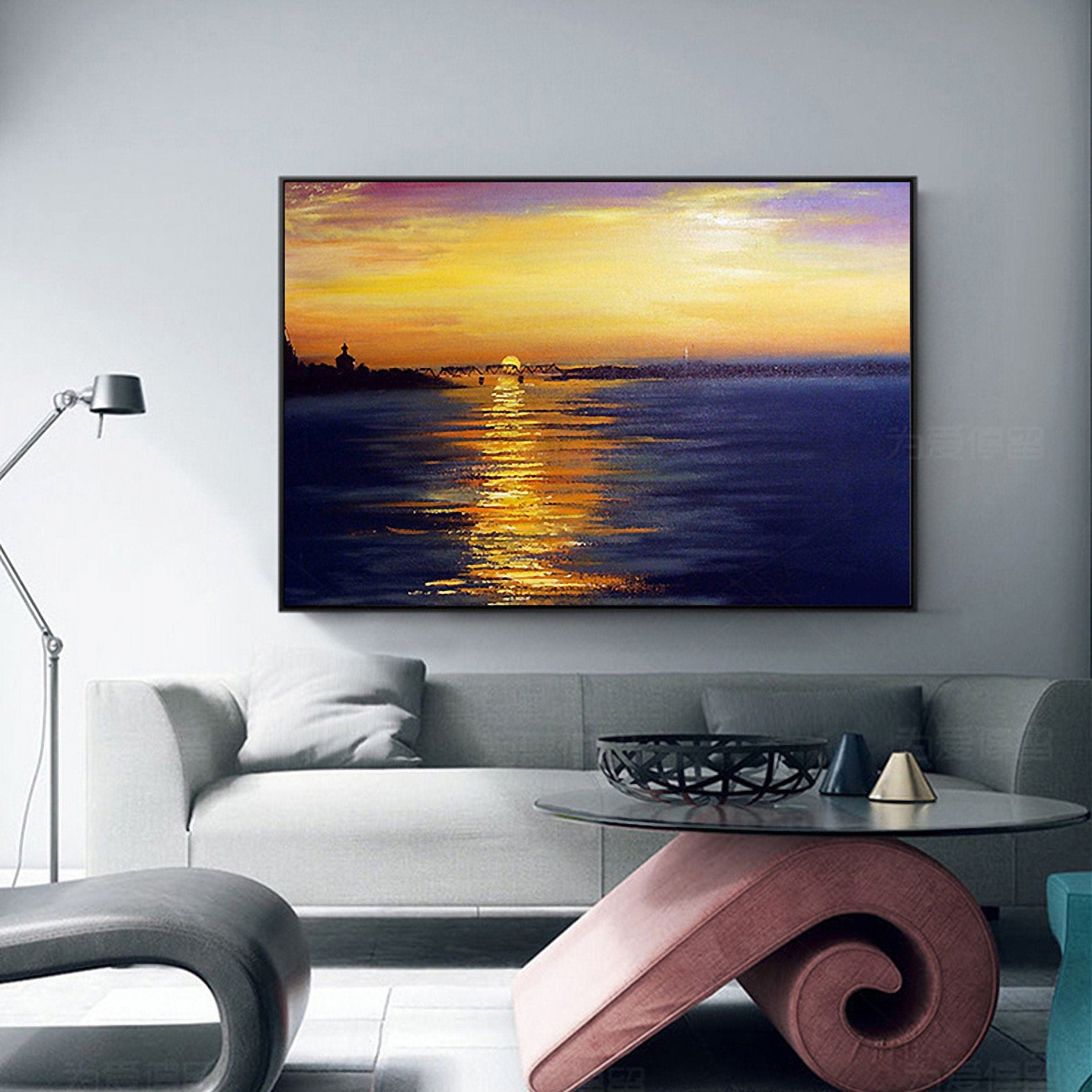 Sunset/Sunrise Landscape Oil Painting on Canvas Acrylic Painting for Living Room Home Wall Decor,60x80 cm